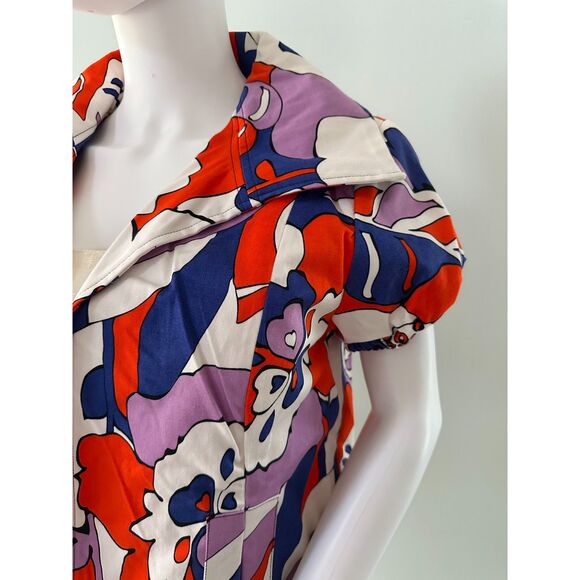Vintage WDNY Red, Blue and Purple Abstract Floral Patterned Open Front Coat sz 8 - Picture 5 of 7